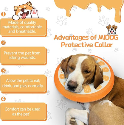 MIDOG Soft Inflatable Dog Cone,Donut E-Collar Alternative for After Surgery, Prevents Licking,Allowing Normal Eating & Vision,Comfortable Recovery Collar for Small Medium Large Dogs & Cats, Orange-L
