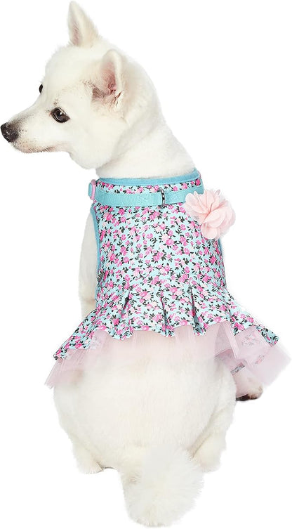 Blueberry Pet Soft & Comfy Made Well Cute Floral No Pull Mesh Puppy Dog Costume Harness Dress in Light Blue, Chest Girth 14"-16", X-Small, Adjustable Harnesses for Dogs