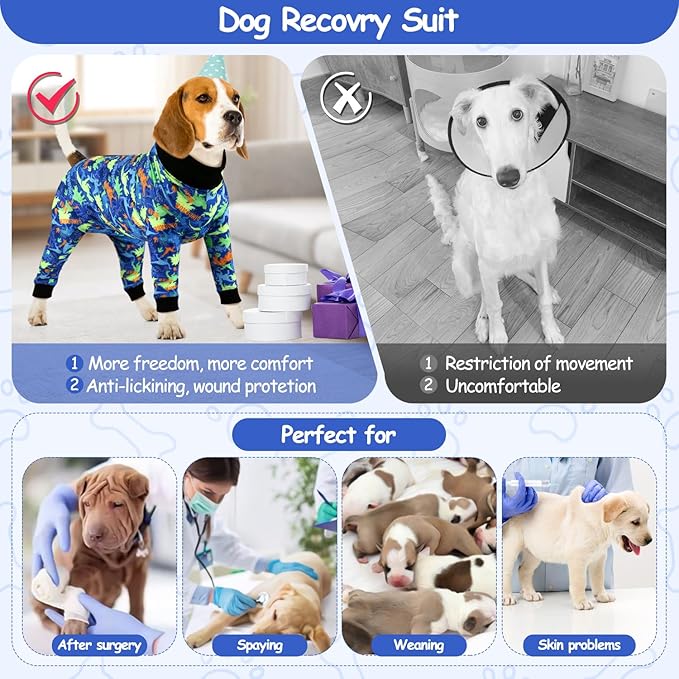 Etdane Dog Surgery Suit Recovery Suit for Dogs Female Spay, Male Neuter Dog Onesie After Surgery Surgical Bodysuits Anti Shedding Suit Dinosaurs/XL