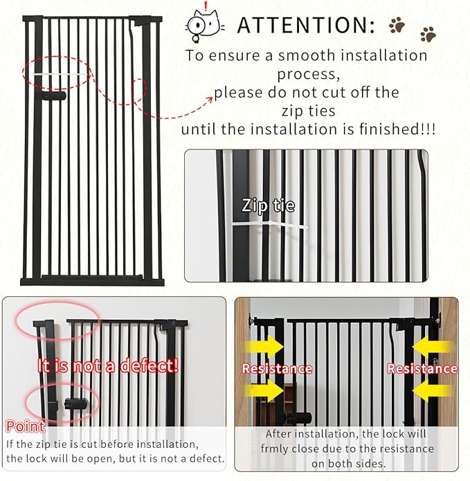 Lumizone Extra Tall Cat Gate 55.12" High Pressure Mounted Extra Wide 2025 New (17 Sizes) 1.37" Gap No Drilling Auto-Close One-Handed Operation Tall Pet Gate for Dogs(Black, 55.12" H x 29.92"-34.24" W)