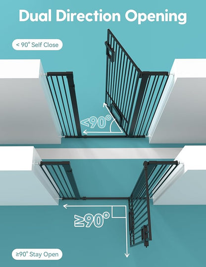 No Pawblems 55" Extra Tall Pet Gate with Adjustable Cat Door, 29-43" Auto Close Dog Gate, NO Drilling Pressure Mounted for Doorways/Hallways, 1.37" Narrow Bar Spacing, Black