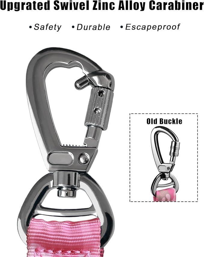 Hotsky Tactical Dog Leash Heavy Duty for Medium Large Dogs that Pull,4-6Ft Strong Bungee Shock Absorbing No Pull Dog Leash with Padded Double Handle and Car Seatbelt,Pink Camo