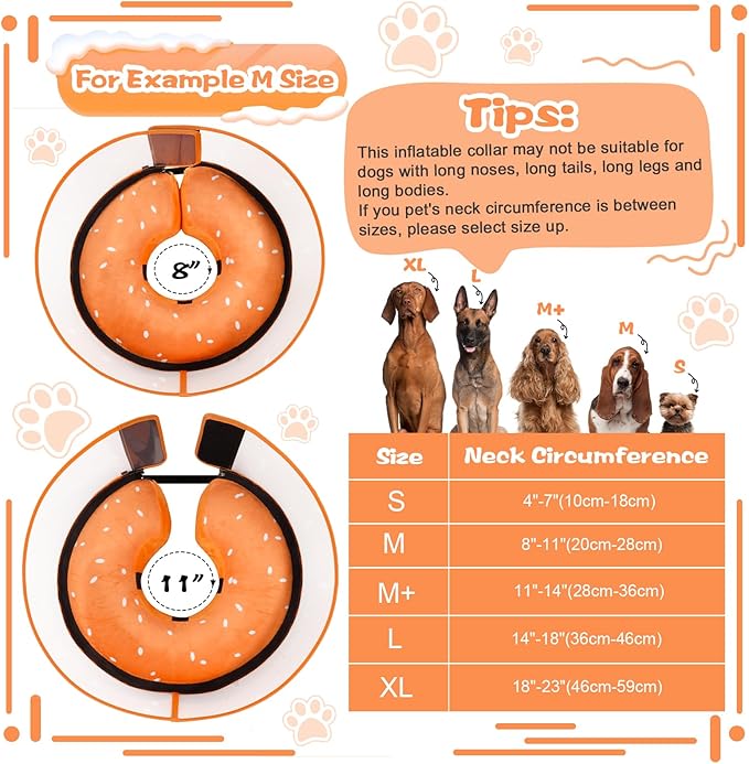 Inflatable Dog Cone Collar with Detachable Enhanced Anti-Licking Shield, Soft Neck Donut Collar for Dogs After Surgery, Adjustable Dog Cone Alternative for Large Medium Small Dogs & Cats