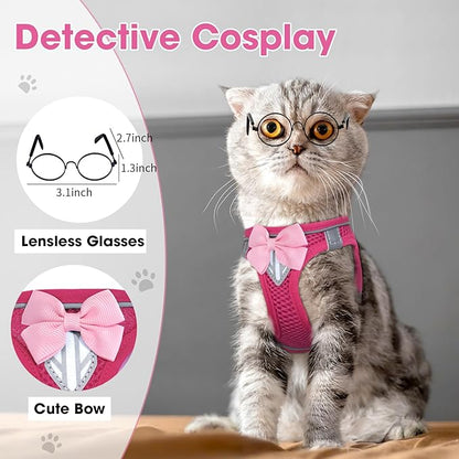 Cat Vest Harness and Leash Set for Walking Escape Proof, Adjustable Kitten Harness Breathable Mesh with Reflective Strips Harness for Kitty Puppy Bunny (Pink,S)