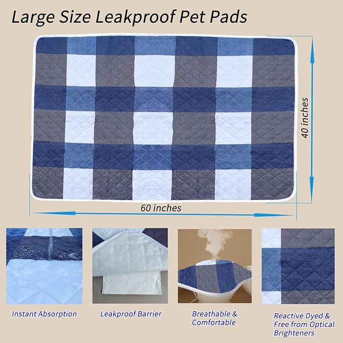 Washable Pee Pads for Dogs with 4-Layer Integrated Waterproof Design, Reusable Super Absorbent Non-Slip Puppy Pads for Crate Training, Home Floor Protection , 40''×60''