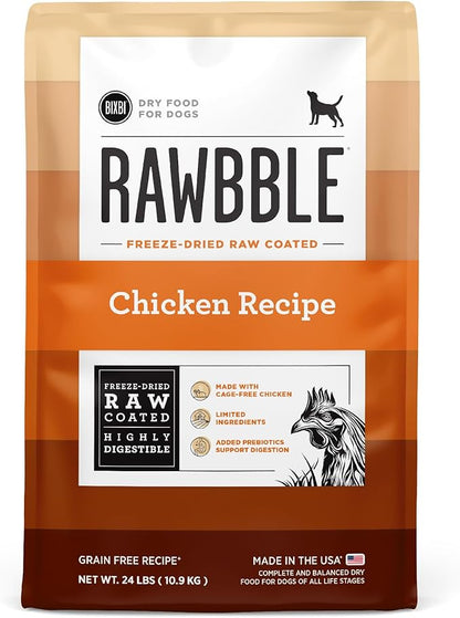 BIXBI Rawbble Freeze-Dried Raw Coated Dog Food, Chicken – Fresh Meat, No Meat Meals, Grain-Free – USA Made, 24 lbs