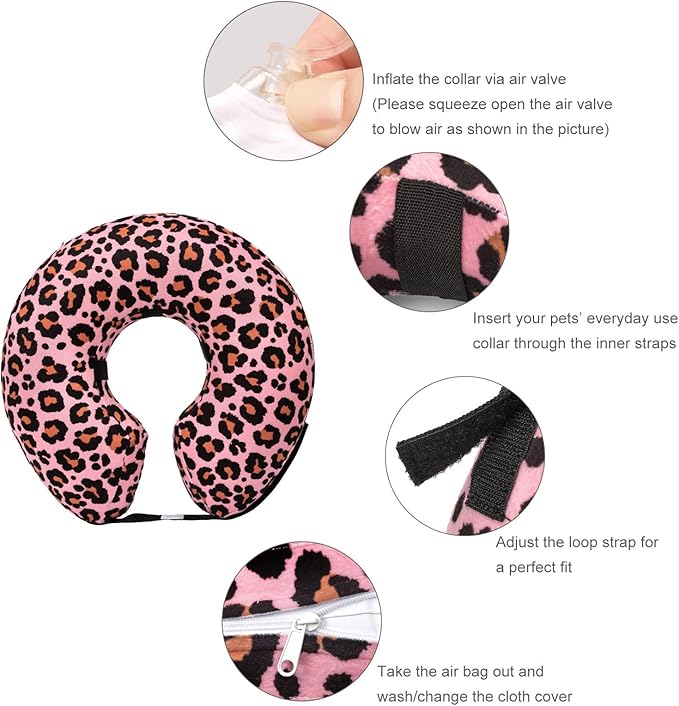 CuteBone Inflatable Dog Donut Collar with Removable Soft Fleece Covers for Small/Medium/Large Dogs and Cats After Surgery GWB10M