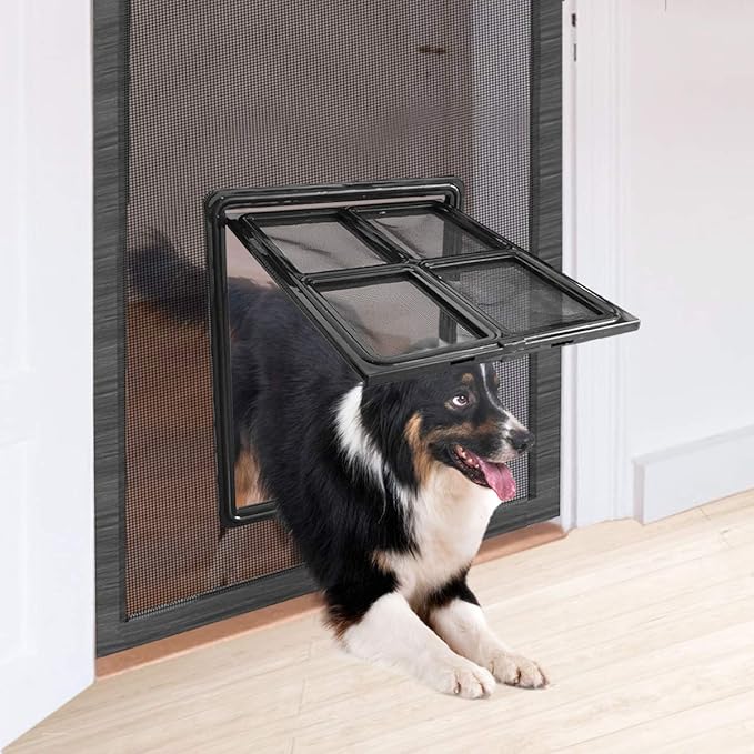PETLESO Dog Screen Door for Sliding Doors, Inner 12"×16" Lockable Magnetic Self-Closing Flap Pet Passage for Medium to Large Dogs & Cats, Lightweight, Easy Install