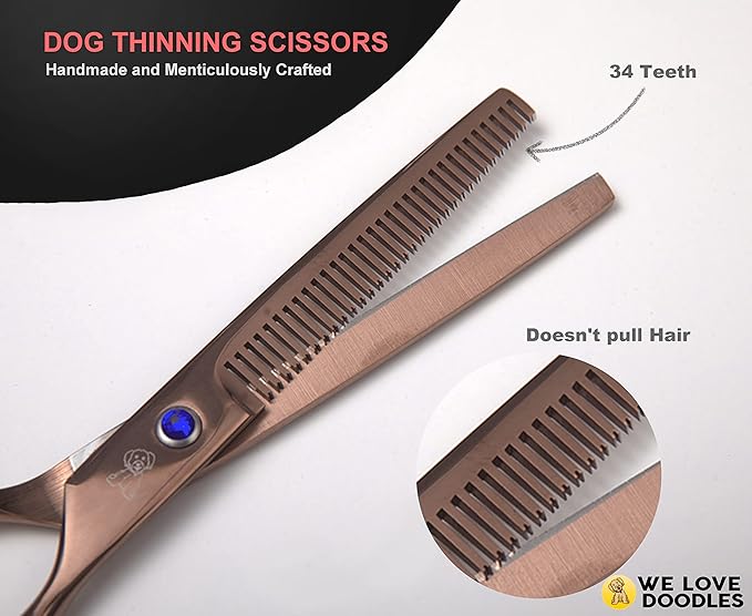 Dog Grooming Scissors Kit - Best Tools for Goldendoodles & Poodles - Straight, Curved & Thinning Shears - Professional Grade Stainless Steel, 4 Pc Set [We Love Doodles]