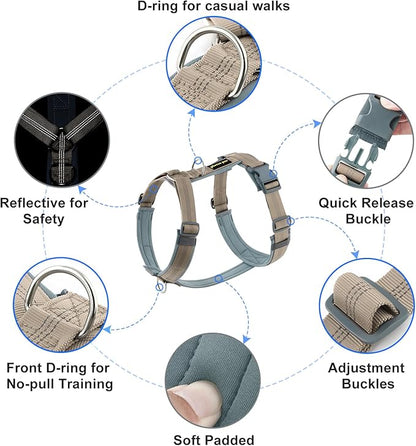 Plutus Pet No Pull Dog Harness, Adjustable Nylon Harness with Soft Padding, Reflective and Heavy Duty Dog Harness for Small, Medium, Large Dogs(Beige, S)