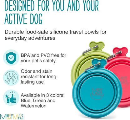 Messy Mutts Silicone Collapsible Bowl | Pet Travel Necessity | Portable Water or Food Dish | Pop Up Watering Bowl | Camping, Hiking, Walking Accessory | Large, 3 Cups | Green