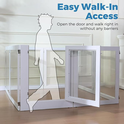 Heavy Duty Clear Acrylic Dog Playpen, 32" Height Transparent Pet Pen, Metal Frame Easy Assemble Kennel Enclosure, Ideal for Small to Medium Dogs, Cats, and Other Small Pets (White, 2 Panels)