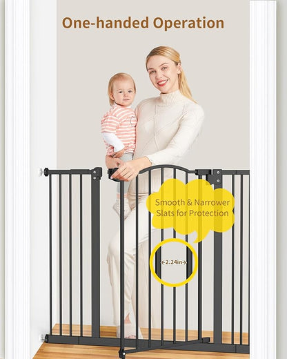 InnoTruth 29-39.6”Baby Gate for Stairs & Doorways,28" Tall Dog Gate for Pets,Dual-Lock Safety and One Hand Opening Design,Pet Gate for Hallways,Outdoors,Wall-Friendly Pressure Mounted, Pure Black