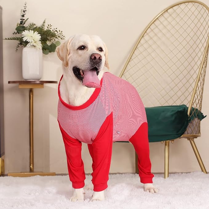 Yeapeeto Dog Onesie Surgery Recovery Suit for Large Medium Bodysuit Dogs Pajamas PJS Full Body for Shedding, Prevent Licking, Wound Protection, Cone Alternative (4X-Large (Pack of 1), Red)