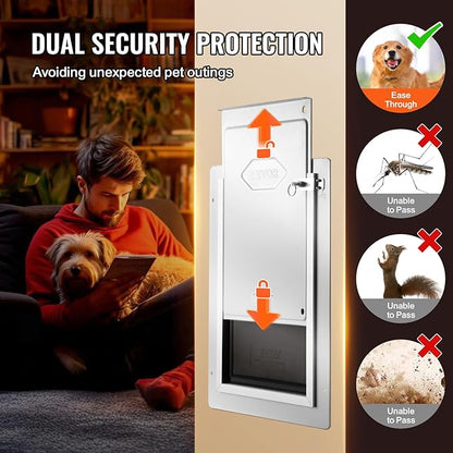 VEVOR 3-Flap Pet Door for Wall, Metal Frame with Lock, Energy-Efficient Insulated Pet Door, Easy to Install in Interior or Exterior Walls, Dog Door for Large Dogs (White-Large)