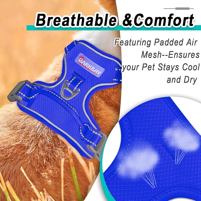 BARKBAY Dog Harness No Pull Mesh for Medium Dogs - Adjustable, Reflective, Comfortable, No Choke, Heavy-Duty - Perfect for Outdoor Training, Walking, and Hiking-Strong&Durable- M & Sapphire Blue Mesh