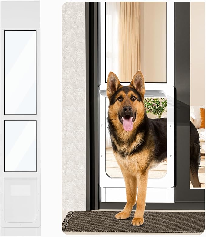 Homgava Large Dog Door for Sliding Glass Doors,No-Cut DIY Install Pet Door- Aluminum Frame& Panel & Lock, Adjustable Height 83”-91 1/5”, Suitable for Dogs Up to 105 lbs -White