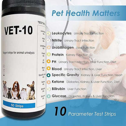 QMARK Urine Test Strips for Cats & Dogs, 50 Count, 10-Parameter UTI Testing Kit with Dropper and Tube