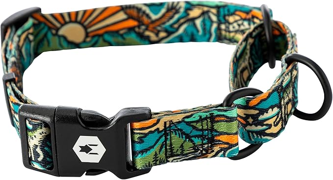 Wolfgang Heavy Duty Martingale Dog Collar with Quick Release Nylon Buckle for Walking & Training, WildWolf Print, Medium