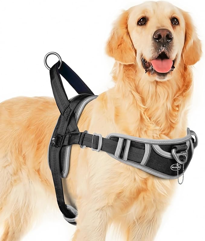 ADVENTUREMORE No Pull Dog Harness for Large Dogs, Sport Dog Halter Harness Reflective Breathable Dog Vest Escape Proof Dog Harness with Easy Control Front Clip Handle for Training Walking L Black