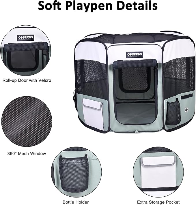JESPET 61" Pet Dog Playpens, Portable Soft Dog Exercise Pen Kennel with Carry Bag for Puppy Cats Kittens Rabbits,Shale Green