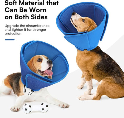 Queenmore Dog Cone,Soft Dog Cones for Large Dogs After Surgery,Comfy Cone for Dogs to Stop Licking, Adjustable Recovery Collar,Elizabethan Pet E-Collar for Wound Healing,Blue,L