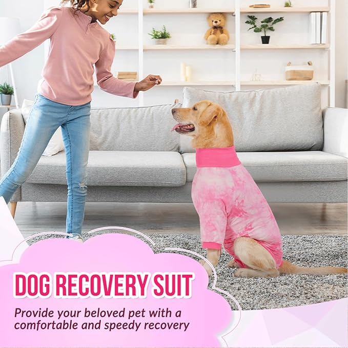 Lukovee Recovery Suit for Dogs - Soft Onesie Dog Surgery Suit for Female Male Dogs, Breathable Surgical Recovery Suit Prevent Licking Spay Recovery Suit Dog E-Collar & Cone Alternative(L,Pink)