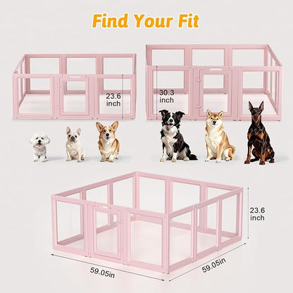 DIY Clear Acrylic Dog Playpen House,Quick Easy Assembly and Disassembly,Strong Floor Suction,Indoor and Outdoor Use,Easy Cleansing Puppy Fence (Skin Pink, 23.6" H, 12PCS)
