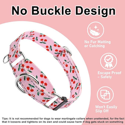 Reflective Martingale Collar for Dogs Nylon Training Collar with No Buckle No Pull Cute Dog Collar for Large Dogs（Pink Cherry，L）