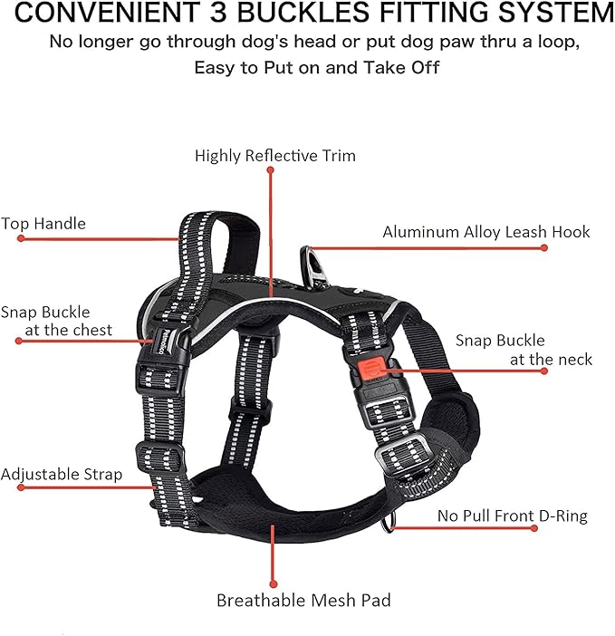 Petmolico No Pull Dog Harness Set with Leash Attachment Easy Control Handle Reflective Harness Vest Small Breed, Puppy Vest and Leash Set with Poop Bag Holder, Medium - Black