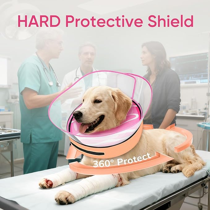 Supet Raised Inflatable Dog Cone After Surgery - Adjustable Recovery Donut Collar with Removable Shield to Stop Licking Wounds & Protect Stitches - Soft Dog Cone Alternative for Large Dogs (Pink,XL)