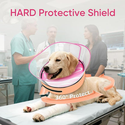 Supet Raised Inflatable Dog Cone After Surgery - Adjustable Recovery Donut Collar with Removable Shield to Stop Licking Wounds & Protect Stitches - Soft Dog Cone Alternative for Large Dogs (Pink,XXL)