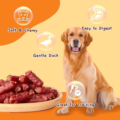 Jungle Calling Soft Duck Sausage Dog Treats, Grain-Free Single Ingredient Tender Duck Jerky, Easy to Chew Training Treats for Small & Medium Dogs, 10.6 oz