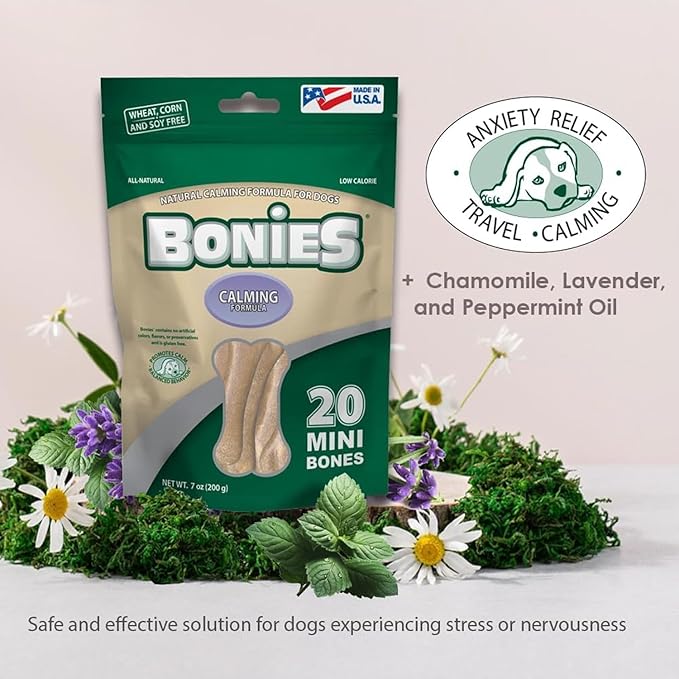 Bonies Natural Calming Formula Large-Sized Single Bone - Contains Chamomile & Lavender, Help Anxiety, Excessive Barking and Trembling, Chicken Flavor, [Large Dogs], 72 Bones
