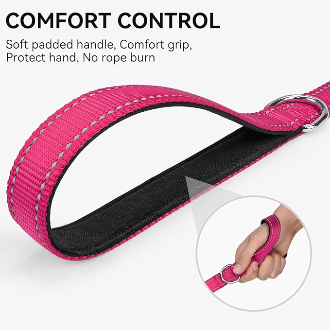 Joytale Dog Leash, 6 FT Double-Sided Reflective, Padded Handle Nylon Heavy Duty Leashes for Small Dogs Walking, Hotpink