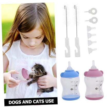 VANZACK 2PCS PET Nursing Bottle Set Silicone Nipple Feeding Bottles for Puppies and Kittens Portable Milk Feeder for Small Animals for Travel and Outdoor Use