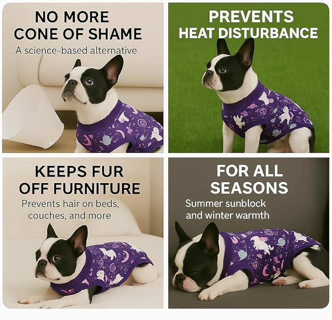 PetWarm Dog Surgery Recovery Suit Male, Dog Surgical Recovery Suit, Spay and Neuter, Prevents Licking After Surgery, Onesies for Dogs, Unicorn Pattern, Purple, S