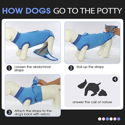 FUAMEY Recovery Suit for Dogs After Surgery,Soft Breathable Dog Bodysuit E-Collar & Cone Alternative Surgical Suit,Male Female Dog Neuter Spay Suits Anti Licking Wounds Onesie Navy Blue Strips XXL