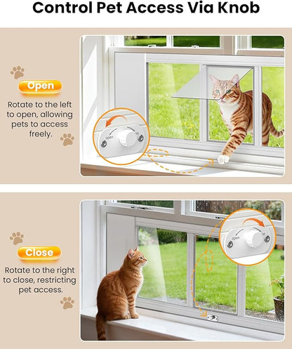 Upgraded Pet Cat Door for Window, Adjustable Width of 23"-34" Window Cat Door Insert, Quick Installation Pet Doors for Cats Small Dog with Aluminum Frame, Tight Seal, Safety & Weatherproof, HD Glass