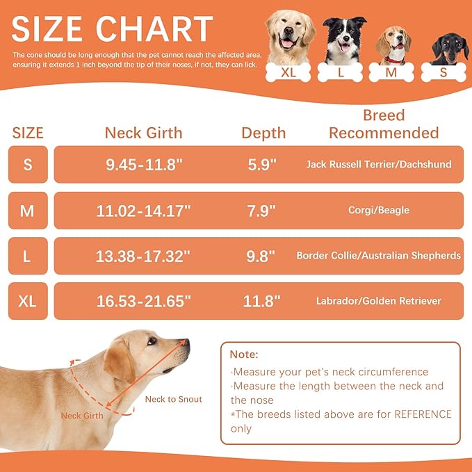 ASENKU Dog Cone Collar, Soft Adjustable Cone for Dogs to Stop Licking, Lightweight Recovery Dog Cone After Surgery, Pet E-Collar for Small, Medium & Large Dogs(Orange, M)