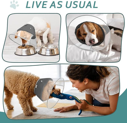 Dog Cone Collar with Snap-on Detachable Soft Liner, Lightweight Transparent Elizabethan Alternative to Stop Licking, for Spay Neuter Surgery Recovery, for Medium Large Small Dogs (Black,XS)