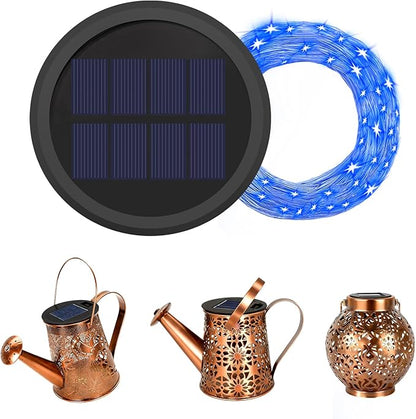 YJFWAL Solar Watering Can Lights Replacement Top, 3.6in Round Panel with 3.5Ft 80 Led Copper Wire String Lights for Solar Lantern Water Can Battery Box Accessories