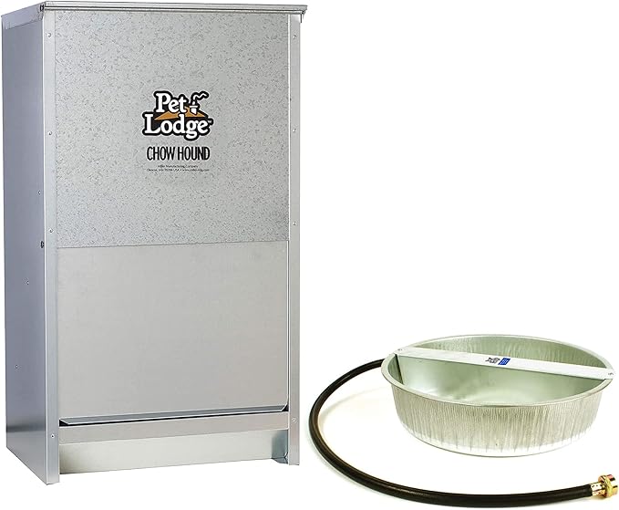 Little Giant 50 Pound Capacity Chow Hound Dry Food Automatic Steel Dog Feeder, with 13 Quart Galvanized Steel Ever-Full Pet Water Bowl Dish