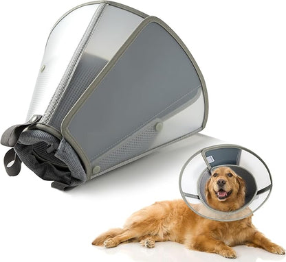 Soft Dog Cone Collar for Large Medium Small Dogs After Surgery, Adjustable Pet Recovery E-Collar, Elizabethan Collar for Dogs and Cats, Grey XLarge