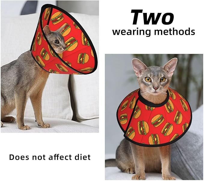 Durable Protective Dog Cones, Soft and Lightweight, Ideal for Large Medium Small Dogs After Surgery, Prevent Licking, Burger Hamburger Pattern Red