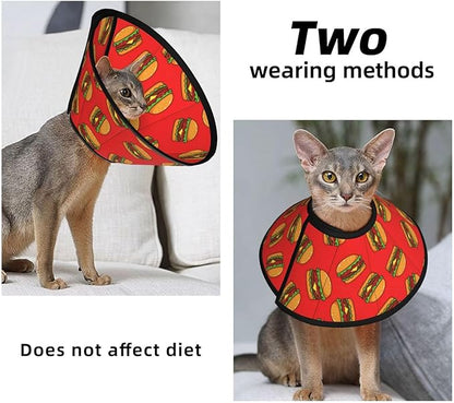 Durable Protective Dog Cones, Soft and Lightweight, Ideal for Large Medium Small Dogs After Surgery, Prevent Licking, Burger Hamburger Pattern Red