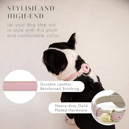 NINA WOOF Cupertino Dog Collars, Harnesses & Leashes Made from Vegan Leather with Dog Tracker Device Holder Adjustable Dog Collar (Small (Neck: 12x15), Pink)