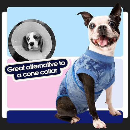 FUAMEY Recovery Suit for Dogs After Surgery,Soft Breathable Dog Bodysuit E-Collar & Cone Alternative Surgical Suit,Male Female Dog Neuter Spay Suits Anti Licking Wounds Onesie Blue Tie Dye L