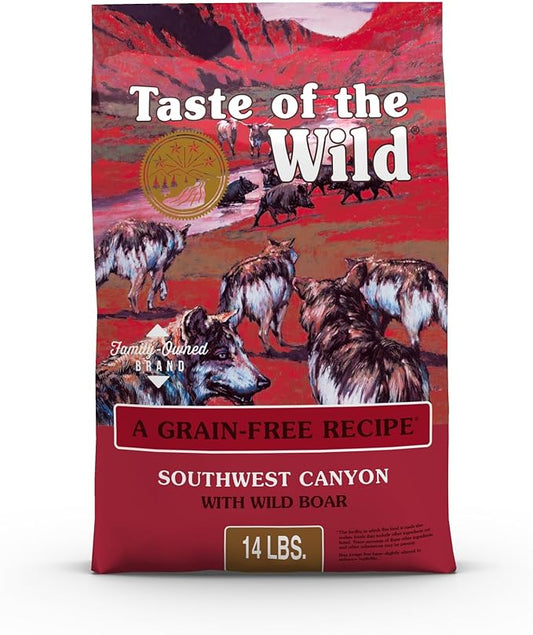 Taste of the Wild Southwest Canyon Grain-Free Recipe with Wild Boar Dry Dog Food, Made with High Protein from Real Meat, and Guaranteed Nutrients Like Probiotics, Vitamins and Antioxidants for All Life Stages 14lb
