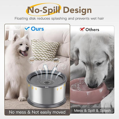 3.5L/118oz Dog Water Bowl, No Spill Stainless Steel Slow Water Bowl for Medium Large Dogs, Large Capacity Splash Proof Dog Slow Water Feeder with Anti-Slip Mat for Mess Drinkers